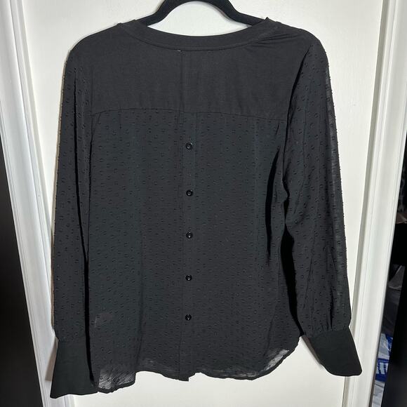Skies are Blue Women's Black Swiss Dot Back Button Up Blouse Size Medium - Picture 4 of 9